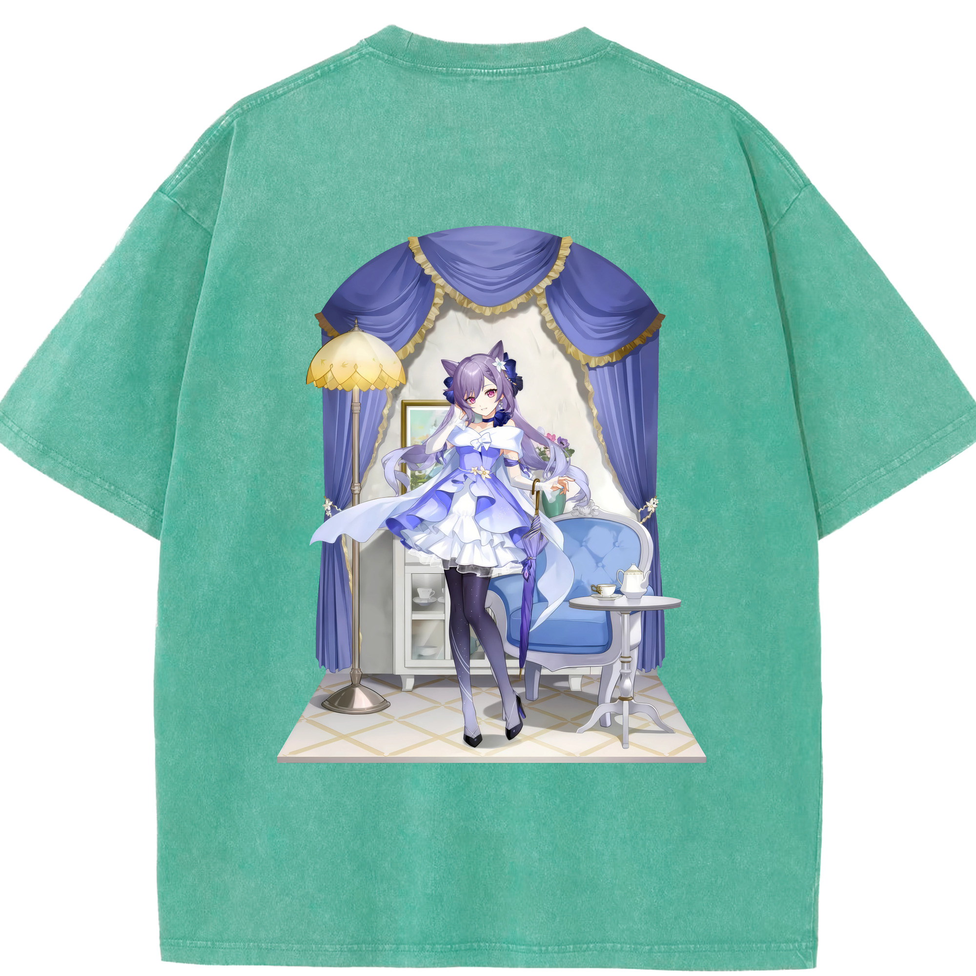 げんし神 刻晴 こくせい genshin Kokusei 綿100% ヴィンテージ風 半袖Tシャツ（背面プリント）